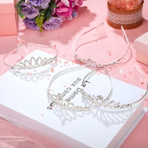Yuefunny 24 Pcs Crystal Tiara Headbands for Women Princess Headband Crown with Combs Tiaras and Crowns for Pageant Bridal Wedding Prom Party Gifts(Classic,Silver)