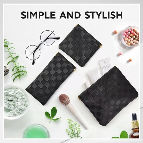 MZLUWM 3PCS Small Makeup Bag for Purse，Waterproof Leather Portable Mini Makeup Bag,Snap Closure Organizer Pouch for Coin Cards Jewelry Lipstick Cosmetic Accessories，Small Travel Kit Storage Pouch