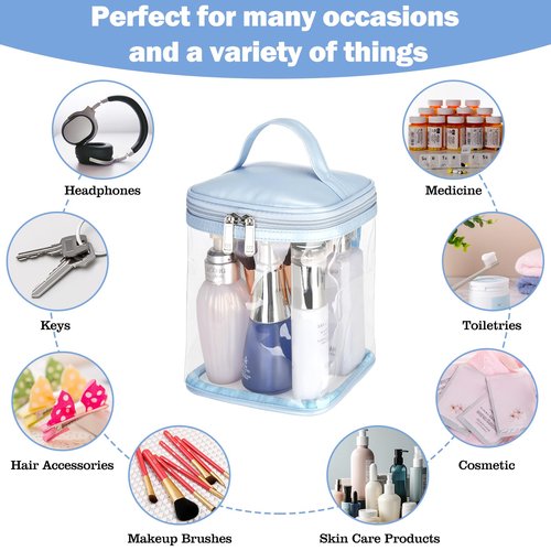 HAOGUAGUA Premium Clear Makeup Bag with Inner Pocket, Transparent Cosmetic Pouch for Travel or Everyday Use, Waterproof Beach Bag for Sunscreen Skincare (Blue 1pcs)