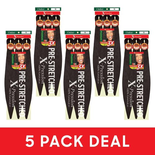 Outre X-Pression Braid - Pre Stretched Braid 52" 3X (5 Pack, MEDIUM BROWN 4)