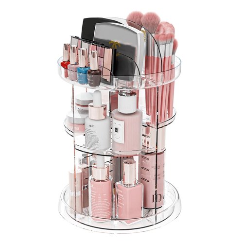 Yieach 360 Rotating Makeup Organizer for Vanity,Clear Spinning organizer and Make up organizers for Counter,Adjustable Lazy Susan Bathroom Organizer for Beauty Product and Skin Care Storage Carousel