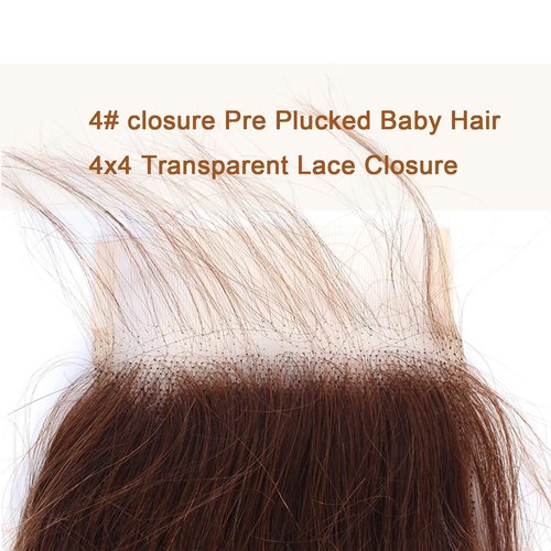 Brown Closure 4x4 Human Hair #4 Chocolate Closure Transparent Lace Front Body Wave Pre Plucked Baby Hair High Density 100% Unprocessed Brazilian Virgin Human Hair 18 Inch