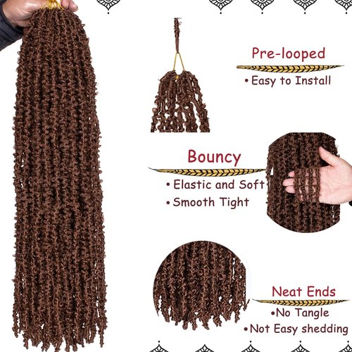 Beverlee Brown Butterfly Locs Crochet Hair 20 Inch Distressed Faux Locs Pre-looped 30 Goddess Locs Crochet Braids Handmade Extended Soft Locs For Women Extensions (6 Pack 30#)