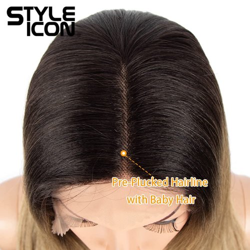 Style Icon 28" Lace Front Wigs Middle Part Lace Wig Long Straight Wig Synthetic Ombre BlondeWig(UPG Lace Wig, SOP22613)