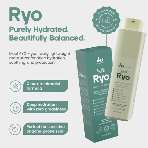 IKI Skincare - RYO Emulsion Gel Moisturizer - Lightweight Face Lotion with Hyaluronic Acid, Niacinamide & Centella Asiatica - Hydrates, Soothes & Strengthens Barrier - For Sensitive & Acne-Prone Skin