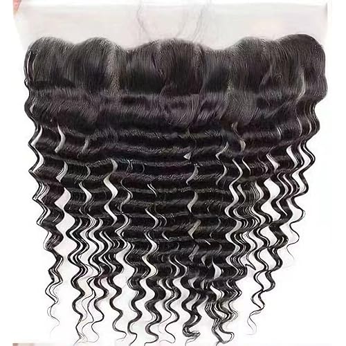 13x4 HD Lace Frontal Human Hair Deep Wave Ear to Ear Lace Frontal Closure Free Part 12 Inch Unprocessed Brazilian Curly Virgin Hair Extensions HD Lace Closure for Black Women Pre Plucked Natural Black