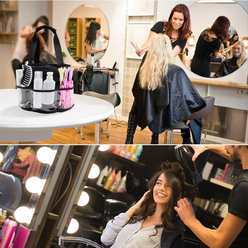 PUMHUBO Hairstylist Travel Bag, with Dust Cover, 11L Large Capacity, Heat-Resistant Interior, Clear Pockets, DIY Velcro Straps, Top Drawstring, Bathroom Cleaning/Pet Grooming Supplies Organizer