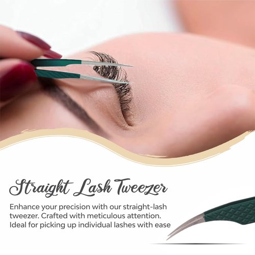 SV Lash Tweezers | Lash Extension Tweezers Set | 5Pcs Stainless Steel Eyelash Extension Tweezers Set | Volume/Isolation Nail Art Curved Tweezers (Green 4 Pc)