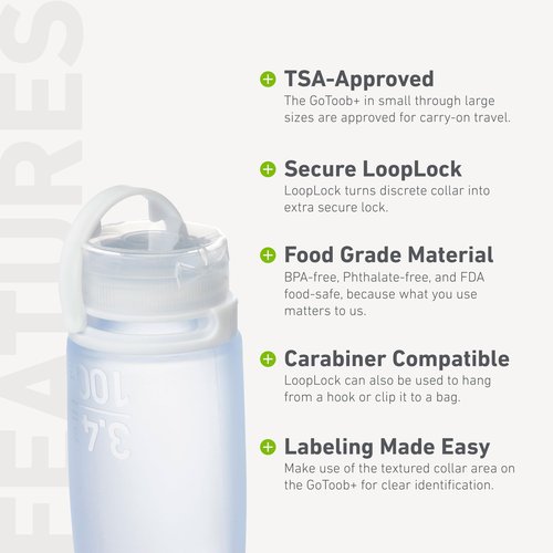 humangear GoToob+ 3-Pack (Large) | Refillable Silicone Travel Bottle | Locking Lid | Food-Safe Material, Clear/Green/Blue, Large (3.4 fl.oz.; 100ml)