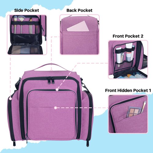 BAOMANYUHA Large Makeup Bag Cosmetic Case Organizer with 3 Inner Removable Pouches Multifunctional Travel Train Storage,Purple