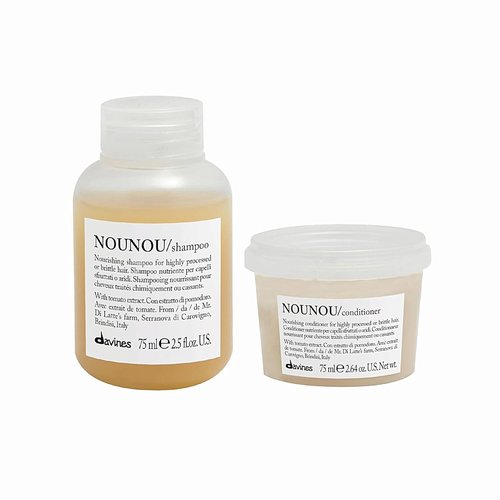 Davines NOUNOU Hydrating Deep Shampoo & Conditioner for Bleached, Permed, Relaxed, Damaged Hair or Very Dry Hair, Replenishes Chemically Processed Hair, Travel Set