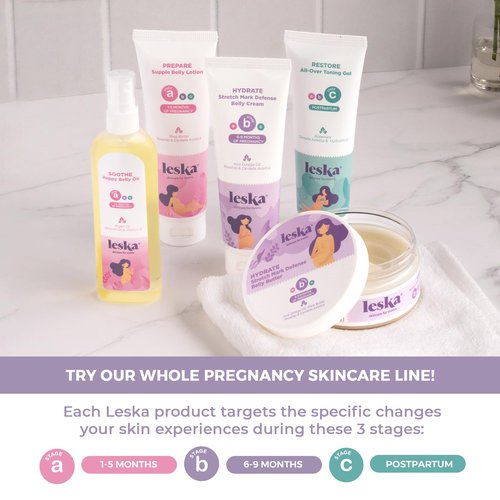 Leska Maternity Lotion & Oil | STAGE A: PREPARE & SOOTHE Supple Belly Lotion & Happy Belly Oil (Pregnancy Months 1-5) | Part of a Complete 3-Stage Pregnancy Skincare System | New Mom Gifts (4-4.22oz)