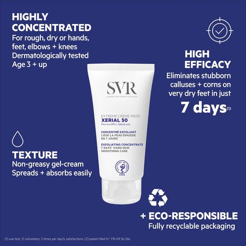 SVR Xerial 50 Extreme Foot Gel With Salicylic Acid & 50% Pure Urea For Severely Dry, Cracked, Rough, Stubborn Hard Skin Prone To Corns And Calluses. Relief For Extremely Dry Feet 1.7 Fl.oz.