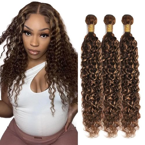 Braizlian Virgin Hair 3 Bundles - Dark Brown & Honey Blonde Ombre Water Wave Bundles - 28, 30, 32 Inch P4/30 Human Hair