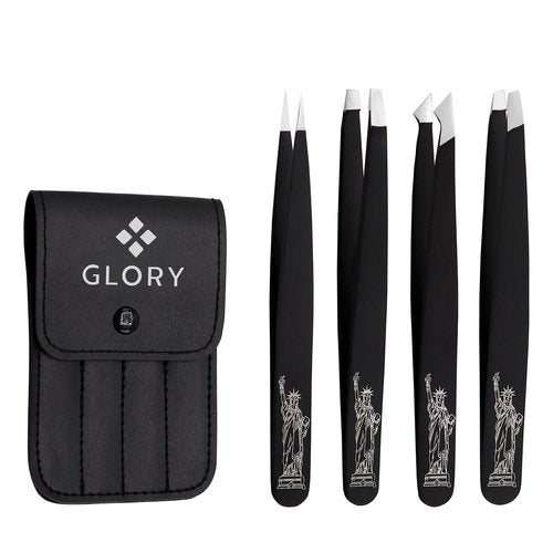 Glory 4 Pcs Precision Eyebrow Tweezers Set Professional Stainless Steel Brow Tweezers for Eyebrows, Ingrown Hair & Facial Use with American-Inspired Design
