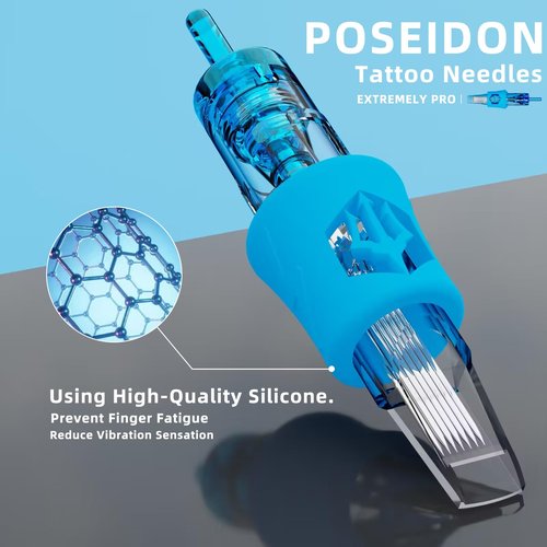 Poseidon 50Pcs Tattoo Cartridge Needles Assorted Mixed Size Round Liner Shader Magnum Curved/Round Mag # 12 Standard 3RL 5RL 7RL 9RL 5RS 7RS 9RS 7RM 9RM 9M1 Disposable Membrane for Tattoo Pen