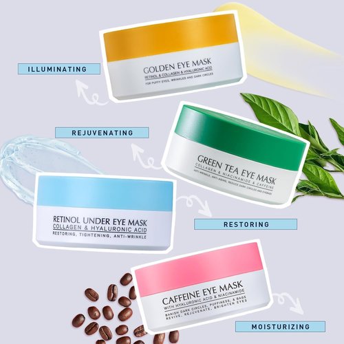 Under Eye Patches Kit: 120 Pcs Retinol & Golden Gel Eye Mask for Dark Circles, Puffiness and Wrinkles - Day & Night Skin Treatment Pads with Niacinamide, Collagen, Hyaluronic Acid & Vitamin C (2 Pack)