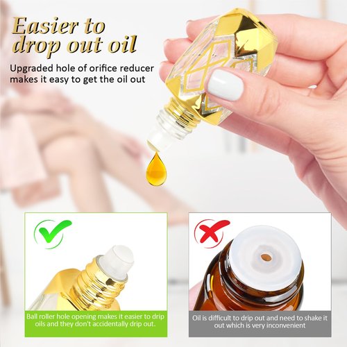 CHSEEO 4 Pcs Vintage Deodorant Roller Bottle for Essential Oil, 6 ML Empty Glass Perfume Mini Travel Bottle with Stainless Steel Roller Ball Refillable Empty Container - Gold