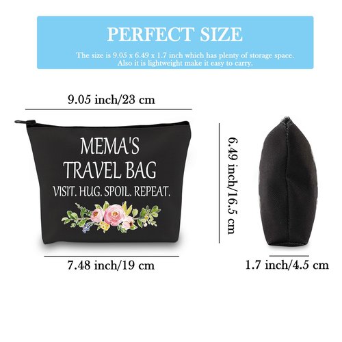 GJTIM Mema Cosmetic bag Grandma Mema Mother’s Day Birthday Appreciation Gift Travel Toiletry bag for Mema (Mema's Travel Black)