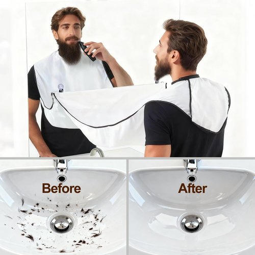 2 Pack Beard Bib Apron for Men – Hair Catcher for Shaving & Trimming, Easy Clean Beard Cape with Suction Cups, Practical Grooming Gift for Husband, Dad, or Boyfriend (Black and White)