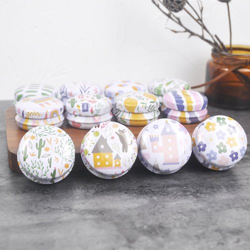 Rarapop 12 Pack Reusable Mini Round Tinplate Candle Tin Jars with Lids, 20ml Small Cartoon Travel Tin Cans Refillable Empty Container Bottle for Lip Balm, Salve, Eye Shadow, Powder