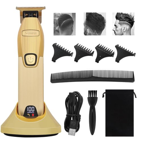 KEMEI Hair Clipper for Men Professional Hair Trimmer Barbers Beard Trimmer Cordless Rechargeable Hair Cutting Grooming Kit with 6 Guide Comb T Blade Trimmer LED Display