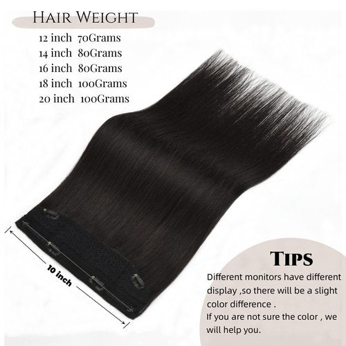 Wire Hair Extensions 18 Inch Invisible Fish Line Hair Extensions #1b Natural Black Wire Extensions Human Hair Piece with Transparent Line 100g Fish Wire Hair