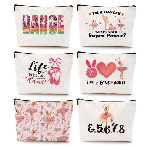 6Pcs Dance Cosmetic Bags Gifts for Dancers Dancer Makeup Bag Dancer Gifts Dance Stuff Recitals Dance Team Gifts Ballet Dancer Gifts for Girls Women Dance Lover Teacher Daughter Birthday Graduation