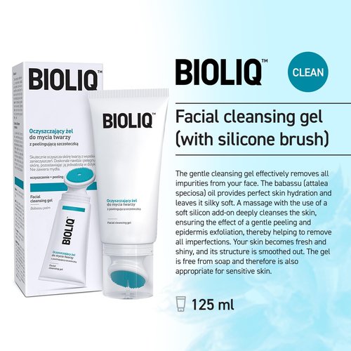 Bioliq - Clean Facial Cleansing Gel with Babassu Oil - Gentle Exfoliating Formula for Sensitive Skin, Soap-Free, Refreshing and Hydrating - 125ml