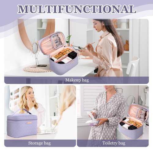Dajasan Makeup Bag, Travel Cosmetic Bag for Girls Women, Large Capacity Makeup Organizer Case, Travel Toiletry Bag, PU Leather Waterproof 11.81 x 6.7 x 7.09 Inch (Purple)