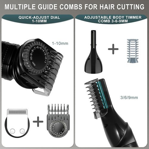Hatteker 8-in-1 Mens Grooming Kit - Zero-Gap T-Blade Trimmer, IPX7 Waterproof Cordless Set with Hair Clipper/Beard Trimmer/Nose Trimmer, USB Rechargeable (1.5H Charge 180M Use) for Home & Travel
