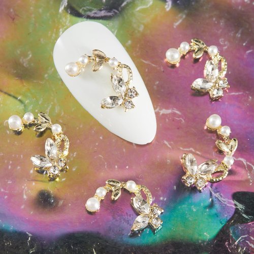 SILPECWEE 20pcs Butterfly Nail Rhinestones and Charms, Zircon Nail Charms 3D Nail Gems Crystal Diamond Gold and Silver Nail Jewelry Studs Flat-Back Nail Art Decoration for Nails Supplies