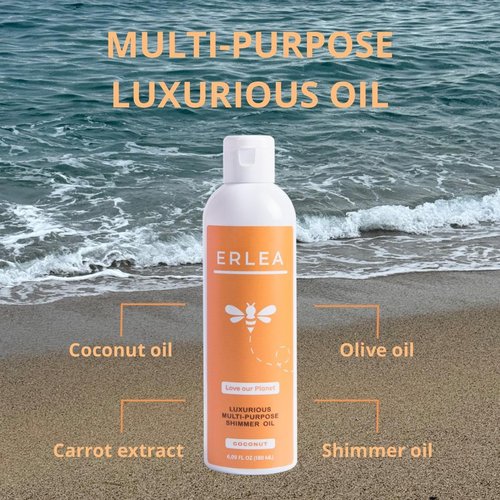 Erlea Body Oil 180 ml/6.08 fl oz – Body Care with Coconut Oil for Skin, Carrot Oil, Sweet Almond Oil, Body Wash, Hair Oil for Damaged Hair, Skin Care