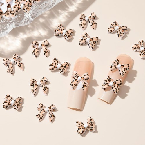 Dulyork 36Pcs Leopard Print Bow Nail Art Charms - Acrylic Rhinestone - Bow Shape - Nail Art Rhinestones
