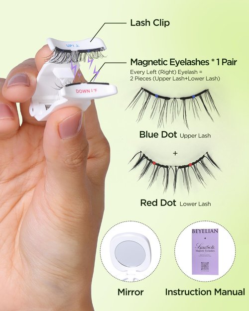 BEYELIAN Magnetic Eyelashes with Applicator Kit, Upgrade Soft Magnetic Lashes Reusable False Lashes Natural Look, No Glue Needed for Eye (Lightweight & Comfortable)