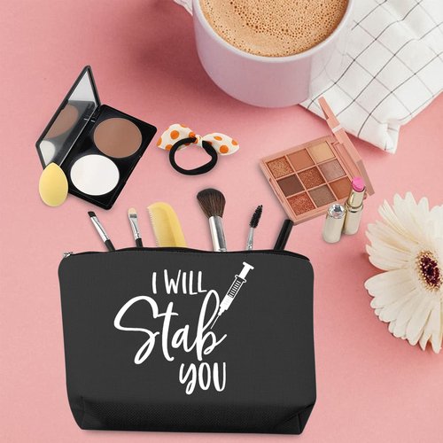 TSOTMO Nurse Gift Nursing Graduation Gifts Nurses Practitioner Bag I Will Stab You Cosmetic Bag Nurses Day Gift (Stab BLK)