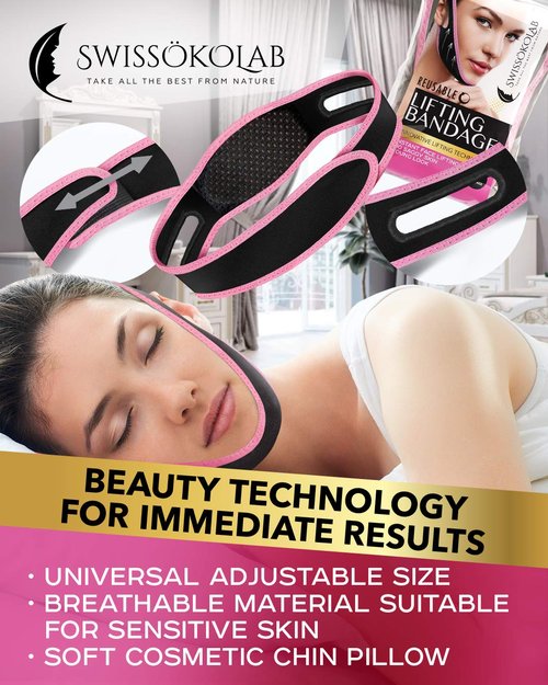 SWISSÖKOLAB Double Chin Reducer V Line Lifting Mask + Reusable Face Slimming Strap Lifting Bandage Chin Up Patch Chin V Up Contour Tightening