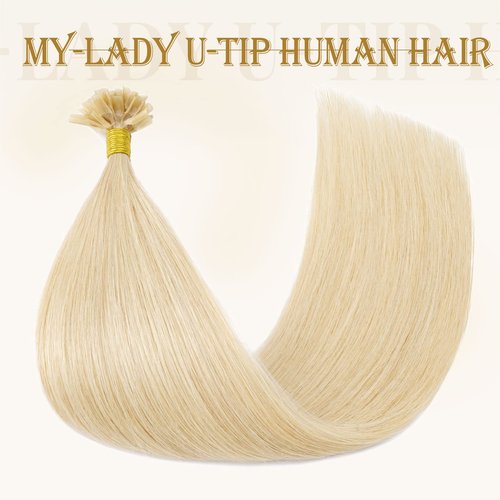 MY-LADY U Tip Hair Extensions Human Hair Platinum Blonde 16 Inch 50G 50Strands K Tip Utip Ktip Keratin Bond Fusion Extensions Real Remy Hairpieces