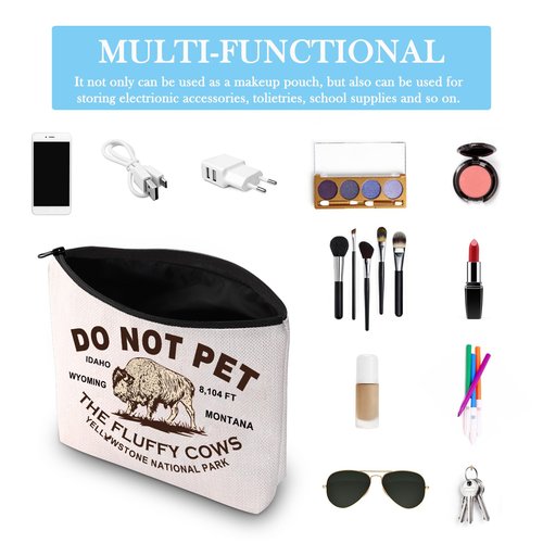 American Bison Buffalo Gift Buffalo Wyoming Souvenir Gift Do Not Pet the Fluffy Cows Buffalo Quote Makeup Bag (WYOMING MONTANA Bag)