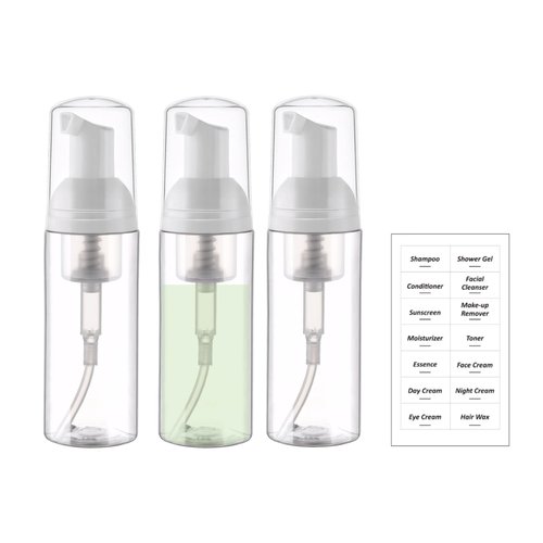 EDITBYLIBRA 2oz Travel Size Foam Pump Bottle-3 PCS, Empty Leak-Proof, TSA Approved, Travel Foaming Pump Bottles for Shampoo, Shower Gel, Hand Soap, Facial Cleanser (Clear)