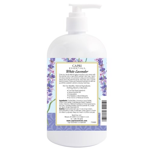 CAPRI ESSENTIALS Hand Soap Liquid, Natural Household Cleaning Supplies, Gentle Plant Based Aromatic Hand Wash, Blend of Essential Oils, Removes Dirt & Grime, White Lavender Scent, 16 FL Oz (3 Pack)