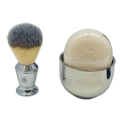 G.B.S Men Deluxe Travelling Kit – Butterfly Double Edge Safety Razor, Chrome Shaving Brush, Soap Bowl, Natural Shaving Soap with Alum Block, Mesh Toiletry Bag