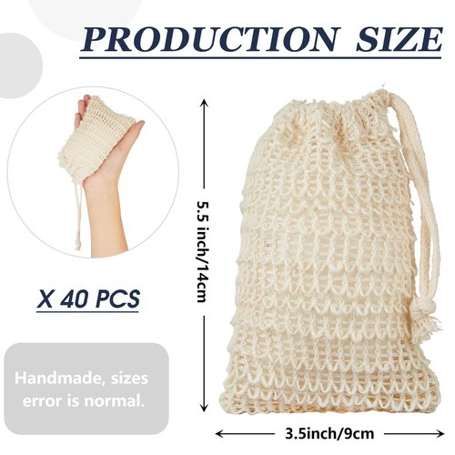 Cunhill 50 Pack Soap Saver Bag Bar Exfoliating Pouch Sisal Soap Savers Mesh Bag with Drawstring Foaming and Drying Holder for Bath and Shower