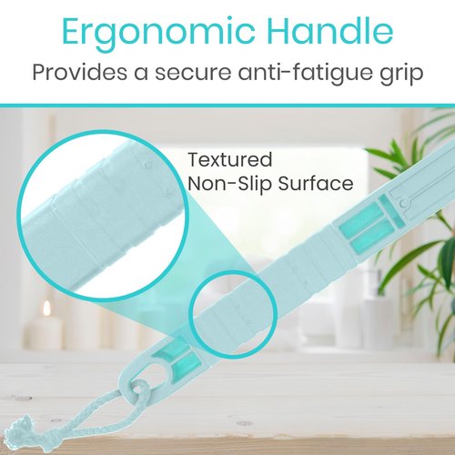 Vive Long Handled Loofah on a Stick - Mesh Back Sponge for Bath, Reusable w/Extra Pouf - Exfoliating Scrubber for Elderly & Disabled, Soft Loofa for Bathing Men & Women