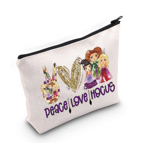 LEVLO Witch Sisters Cosmetic Make Up Bag Movie Witch Gift Peace Love Witch Makeup Zipper Pouch Bag For Friend Family(Peace Hocus)