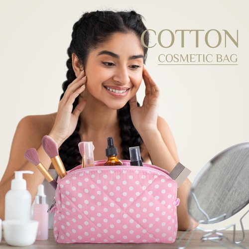 Paterr 10 Pcs Cotton Quilted Makeup Bag Bulk Cute Cosmetic Bag for Women Floral Gingham Coquette Aesthetic Travel Toiletry Pouch Bags Bridesmaid Gifts(Gingham Floral,7.87 x 4.72 x 3.15 Inches)