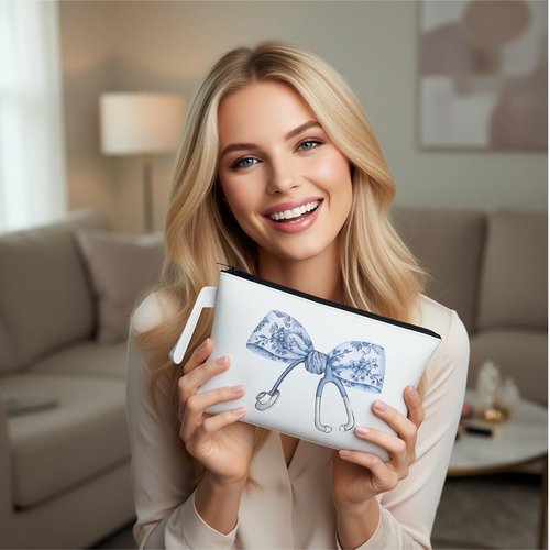 ARPTCN Chinoiserie Coquette Bow Stethoscope Nurse Makeup Bag - trendy Nurse Themed Gifts for Girls Mom Women, Bow Stethoscope Nurse Cosmetic Bag, Cosmetic Travel Bags for Women, Nursing Student Gifts