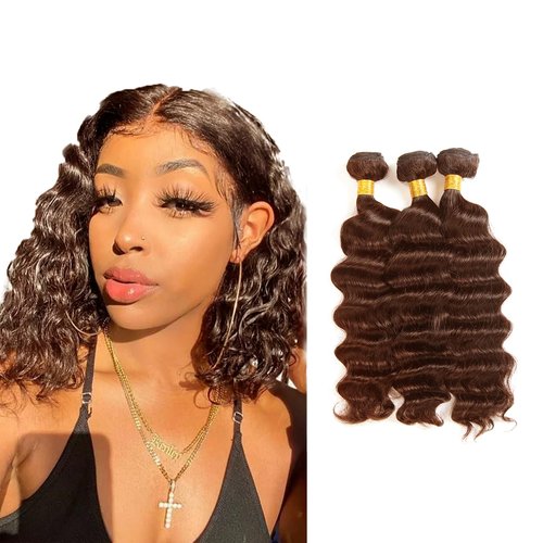 Brown Human Hair Bundles #4 Deep Wave 3 Bundles 10 12 14 inch Brazilian Unprocessed Virgin Hair Chocolate Brown Wet and Wavy Bundle