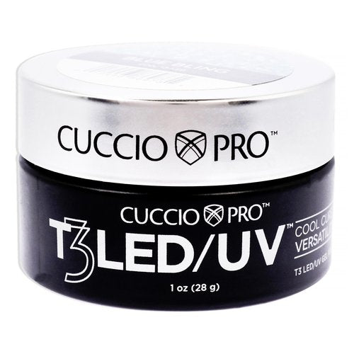 Cuccio Pro T3 LED/UV Cool Cure Versatility Gel - Self-Levelling - Incredibly Flexible - Strong Adhesion - High Shine Finish - Fast Application - Quick Cure - Blue Bling - 1 Oz Nail Gel