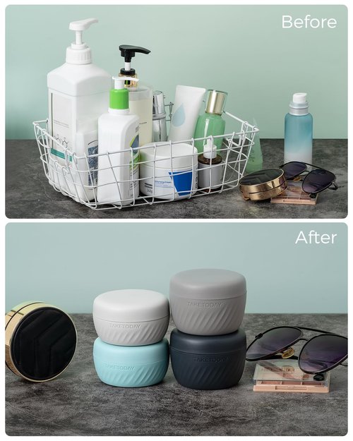 TakeToday Travel Containers for Toiletries, Leak-proof, TSA Approved, Refillable Silicone Cream Jars with Lid Travel Size Essential for Cosmetic toiletry Cream, 2oz, 4 Pack (Gray)